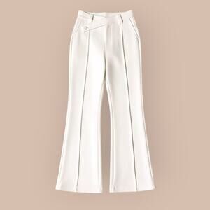 Commense Ivory High Waist Wide Leg Pants Piping Detail Tailored Minimalist Chic